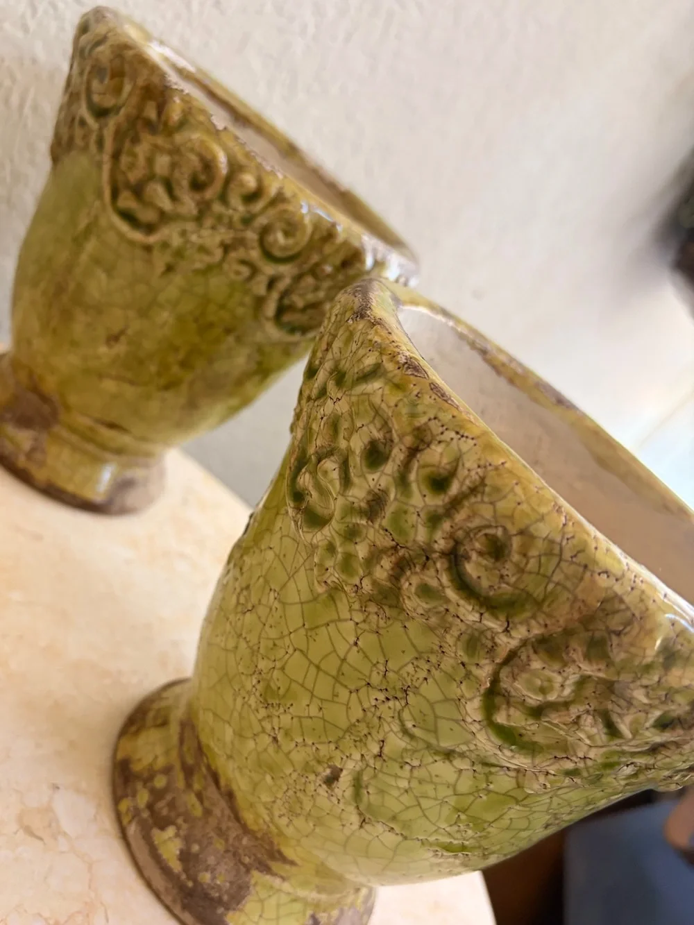 🍃SET Green Ceramic Reptile Planter Pot